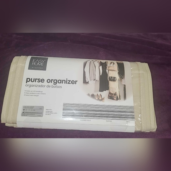 Purse organizer, holds 8 handbags with clear pockets & swivel neck hanger - Picture 3 of 4